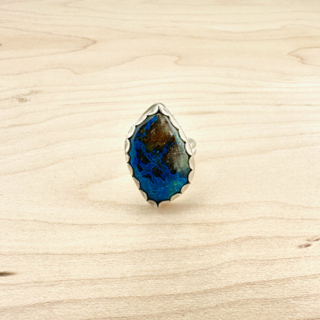 Freeform Peruvian Azurite & Agate Ring Size 8.5