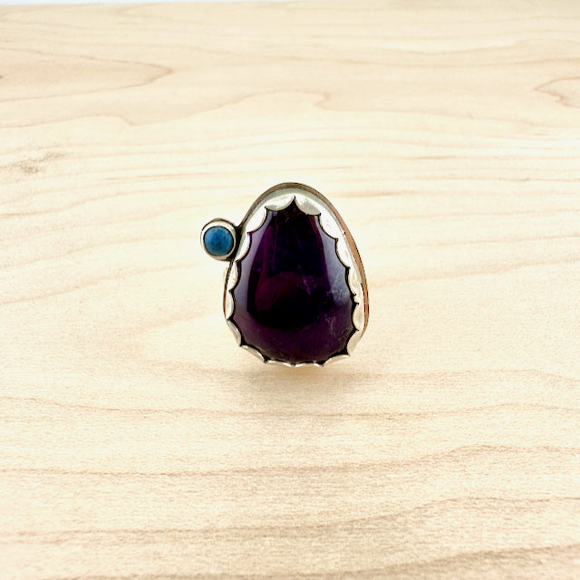 Freeform Amethyst & Lapis Ring Size 8