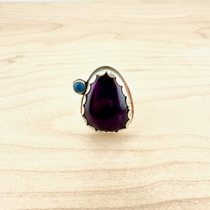 Freeform Amethyst & Lapis Ring Size 8