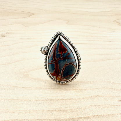 Teardrop Dendritic Rhyolite Beaded Ring Size 9.5