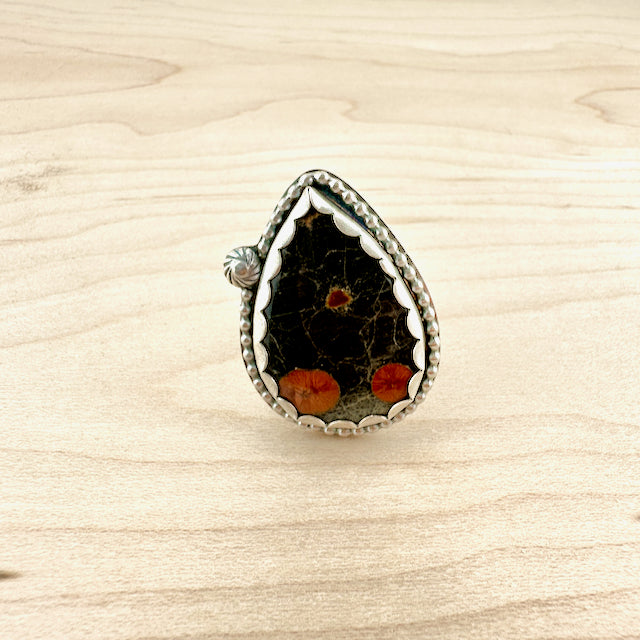 Large Teardrop Peanut Obsidian Ring Size 9.5