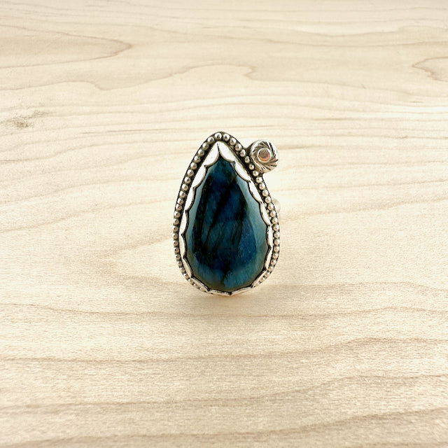 Teardrop Labradorite Blue Flash Ring Size 7