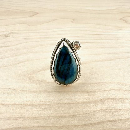 Teardrop Labradorite Blue Flash Ring Size 7