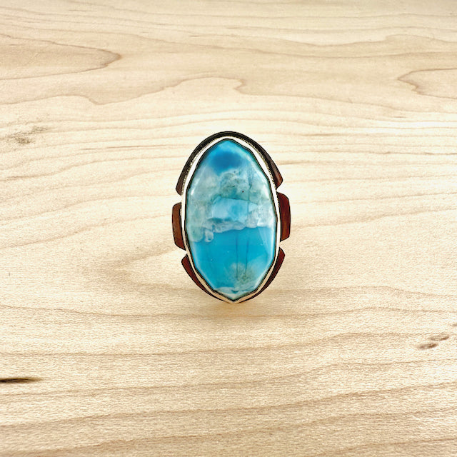 Faceted Oval Larimar Notched  Ring Size 9.25