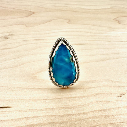 Teardrop Larimar with Beaded Decorative Ring Size 9
