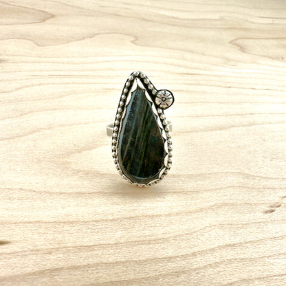 Teardrop Labradorite Blue Purple Flash Ring Size 8.75
