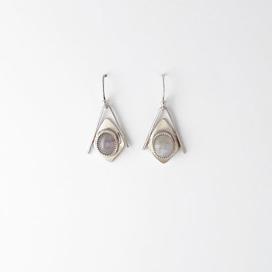 Rainbow Moonstone Oval Kite Earrings