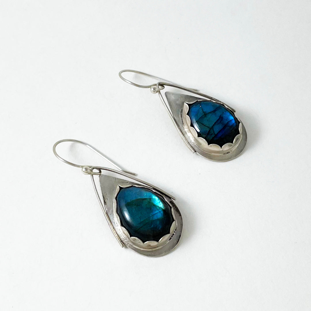 Labradorite Oval Medium Wing Earrings