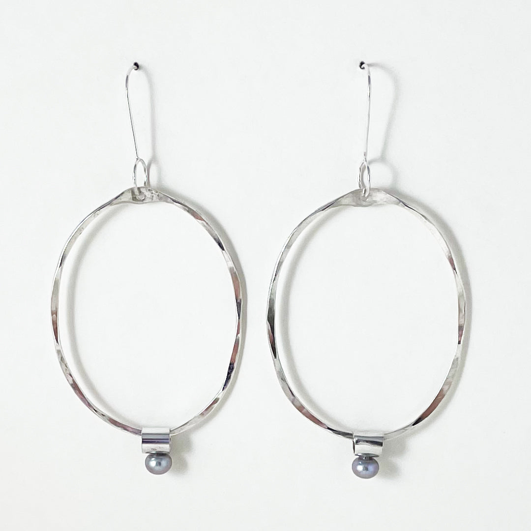 Aphrodite Textured Hoops with Pearl