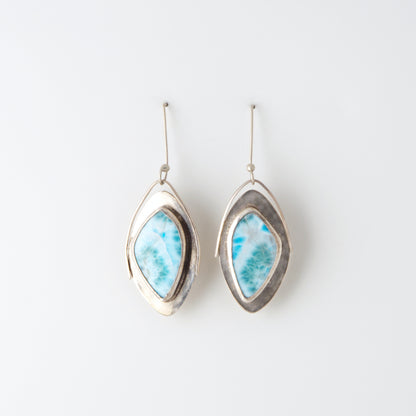 Large Oblong Larimar Wing Earrings