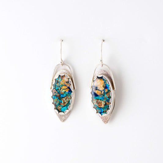 Chrysocolla Azurite Long Oval Earrings