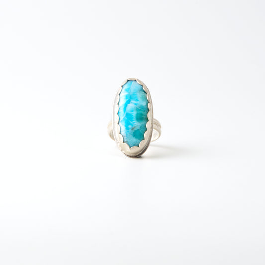 Long Oval Larimar Ring Size 6.75