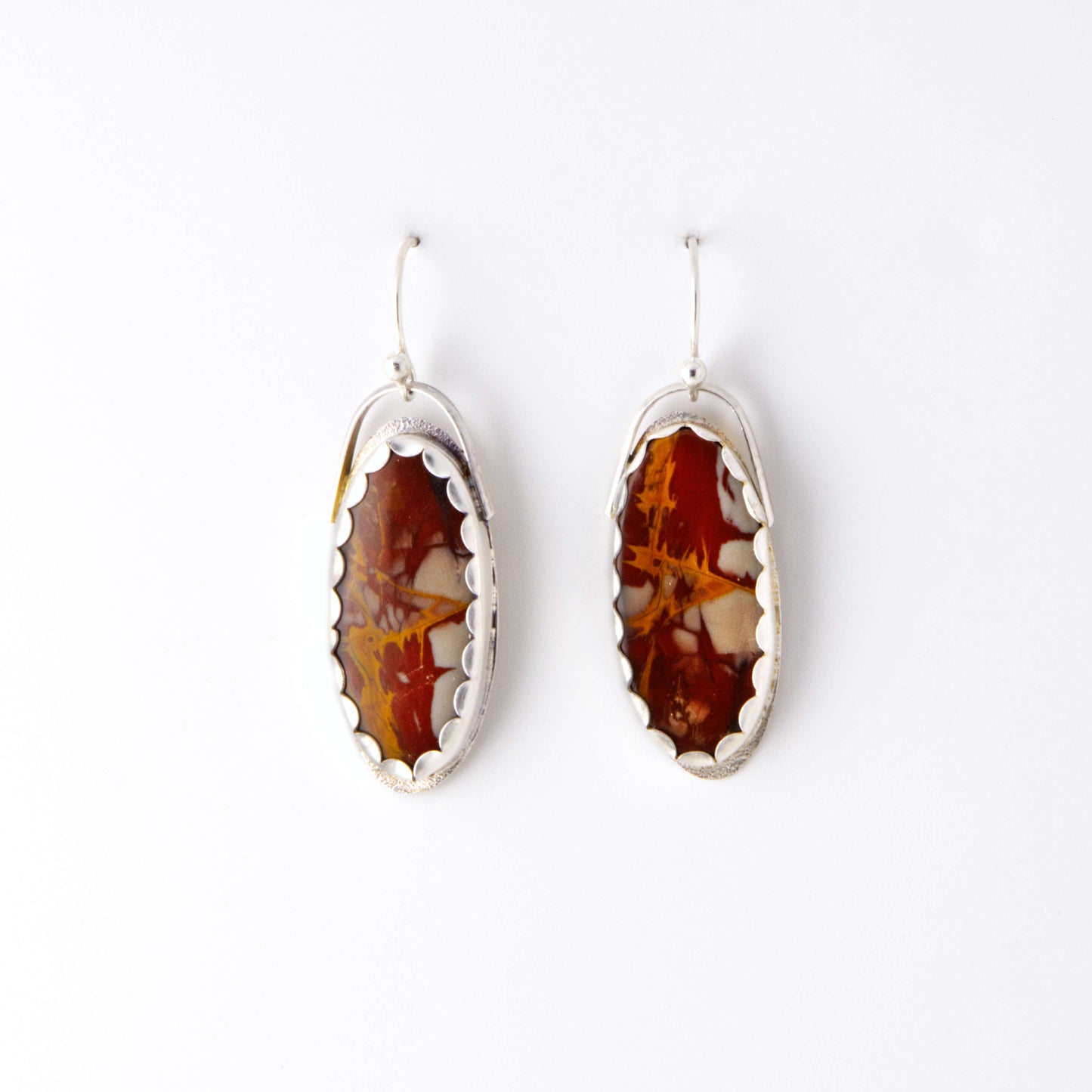 Mookaite Jasper Long Oval Textured Earrings