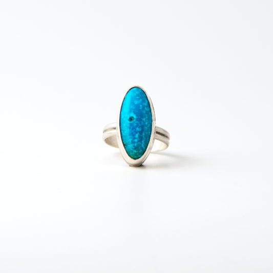 Long Oval Turquoise Ring Size 8.25