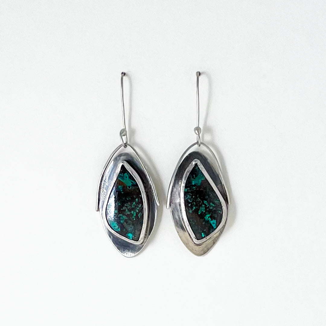 Large Oblong Azurite Wing Earrings