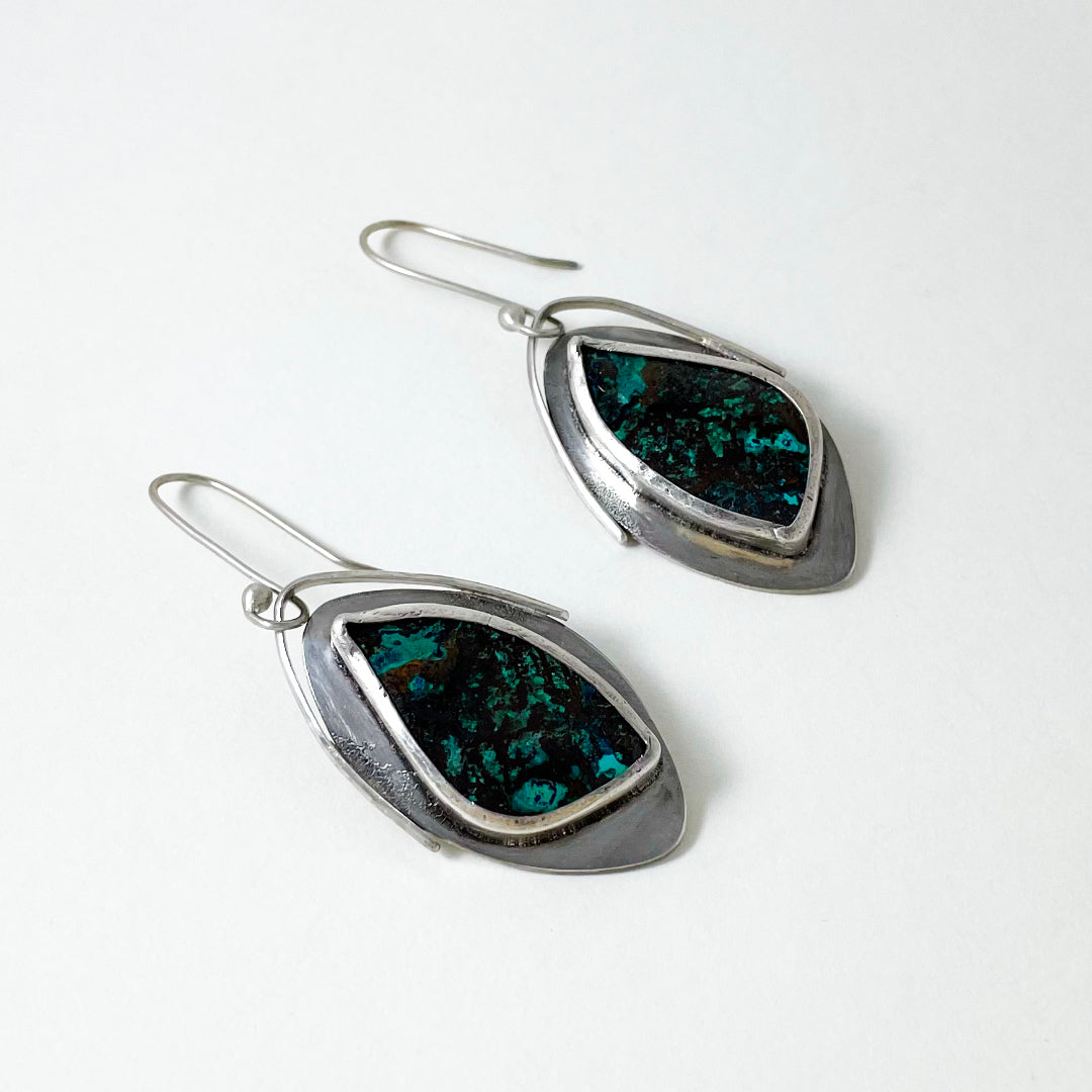 Large Oblong Azurite Wing Earrings