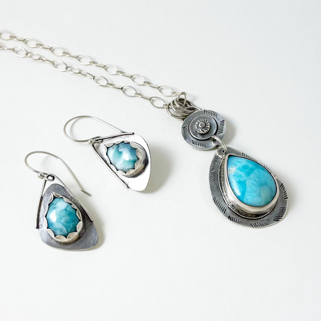 Ocean Teardrop Larimar Pendant Necklace