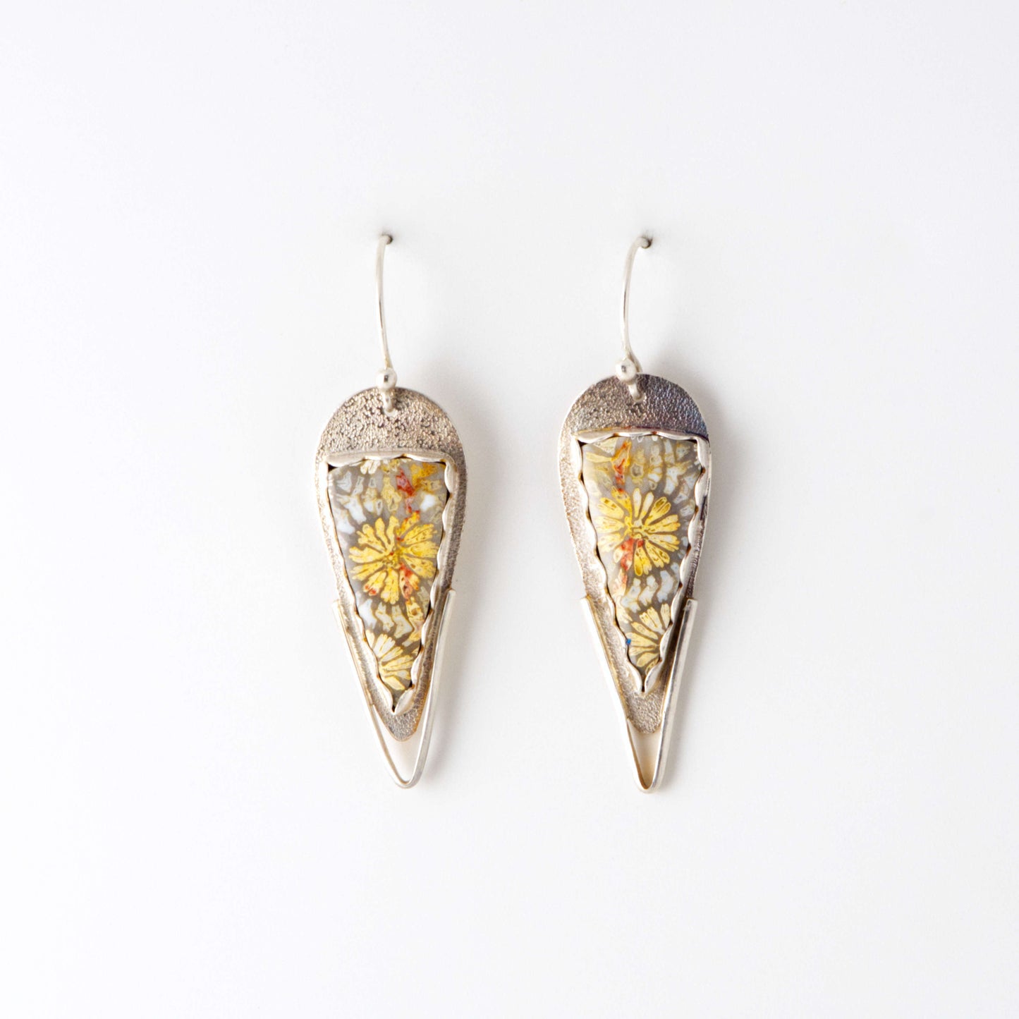 Fossil Coral Pointed Shield Earrings