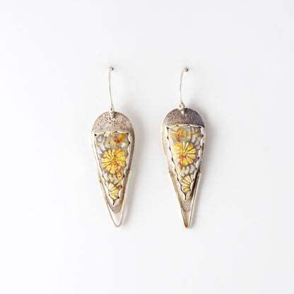 Fossil Coral Pointed Shield Earrings