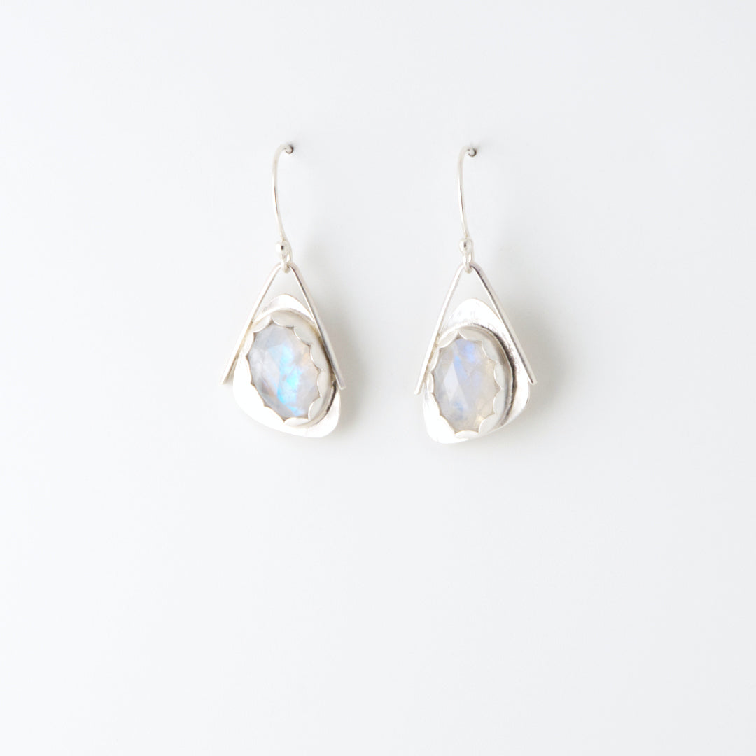 Rosecut Oval Rainbow Moonstone Wing Earrings