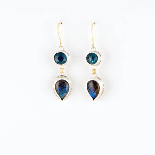 Shimmery 2 Gem Drops Paraiba Kyanite & Labradorite Earrings