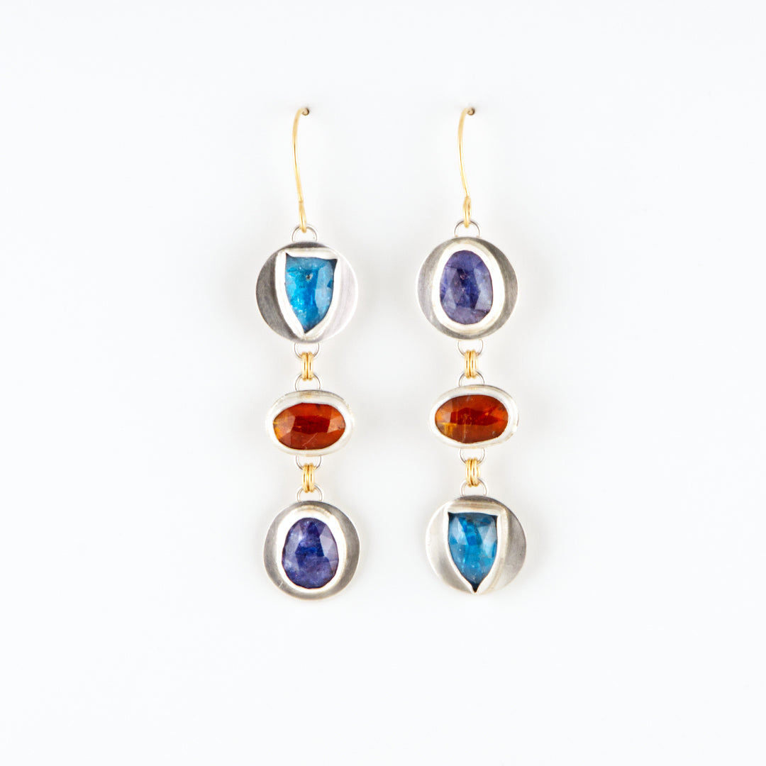 Shimmery 3 Gem Drops Iolite & Kyanite Earrings