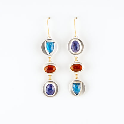 Shimmery 3 Gem Drops Iolite & Kyanite Earrings