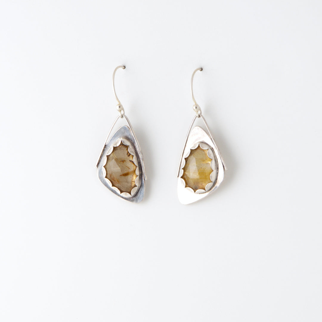 Golden Rutilated Quartz Small Wing Earrings