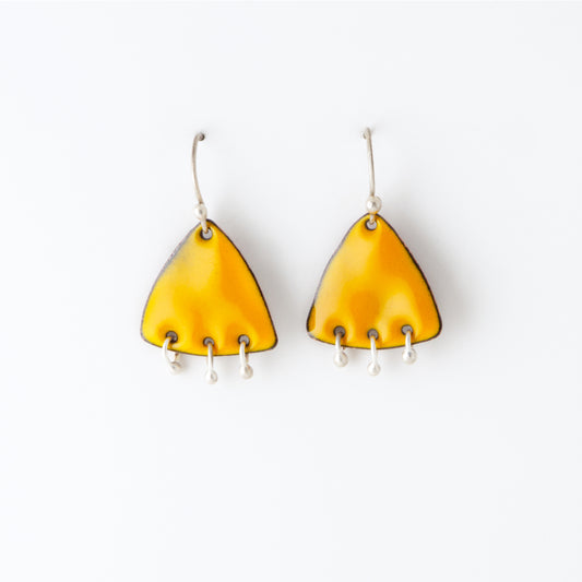 Triangle & Silver Ball Dangles Enameled Earrings