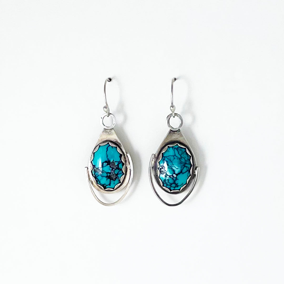 Turquoise Large Oval Omega Earrings