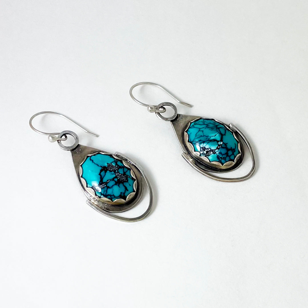 Turquoise Large Oval Omega Earrings