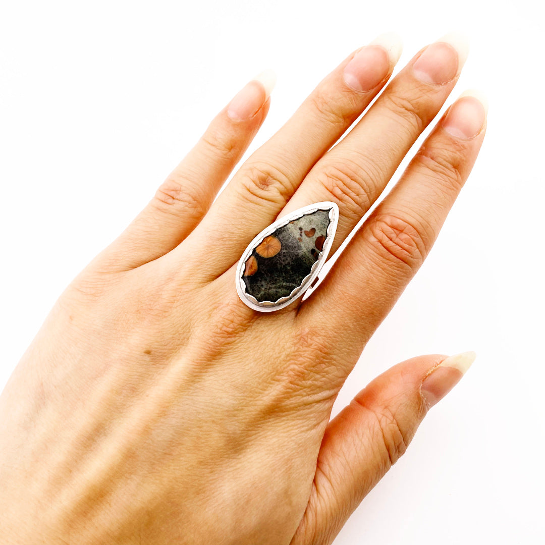 Long Teardrop Peanut Obsidian Ring