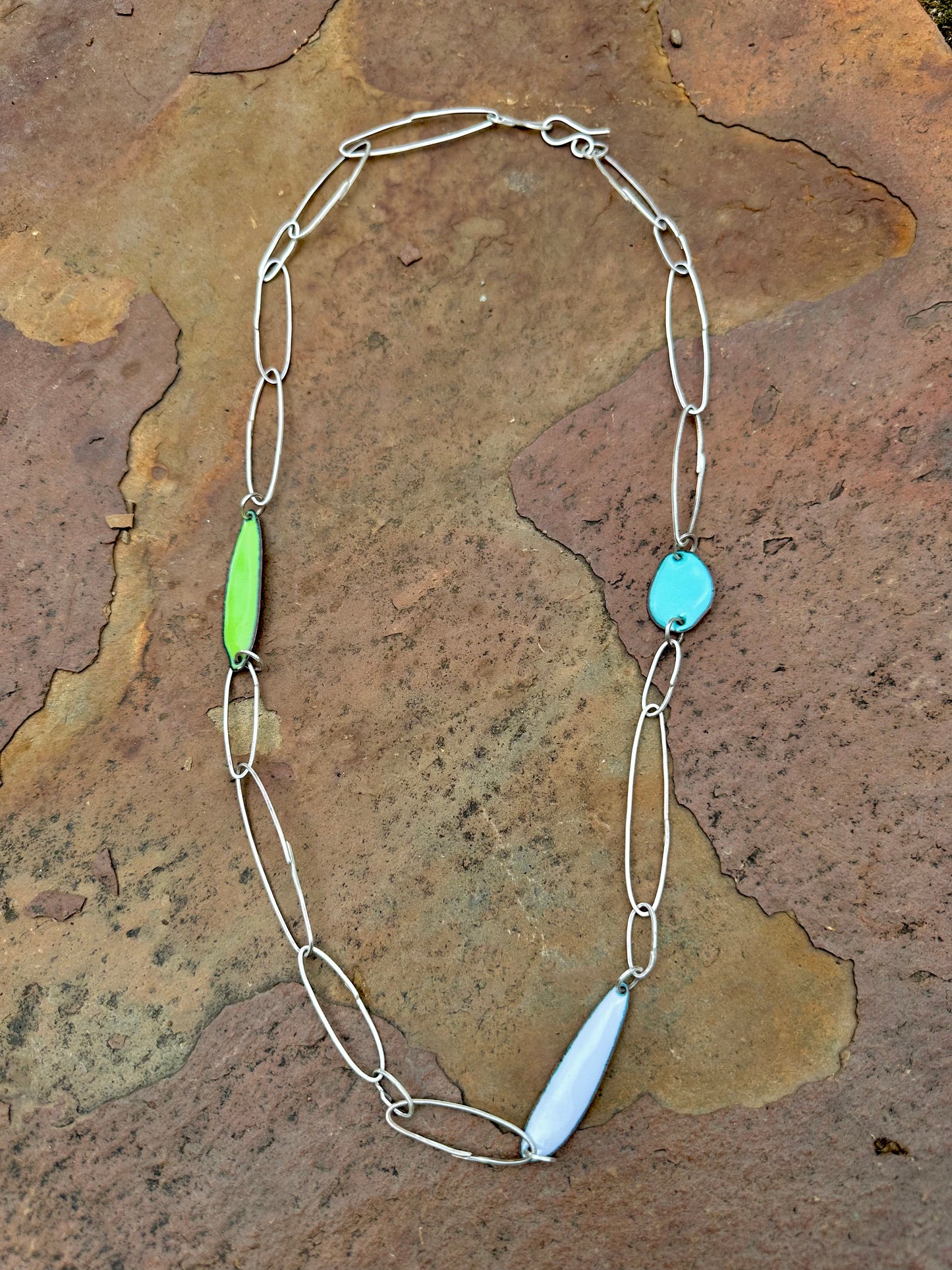 Gem Clips Handmade Sterling Chain & Enamel Elements Necklace #3