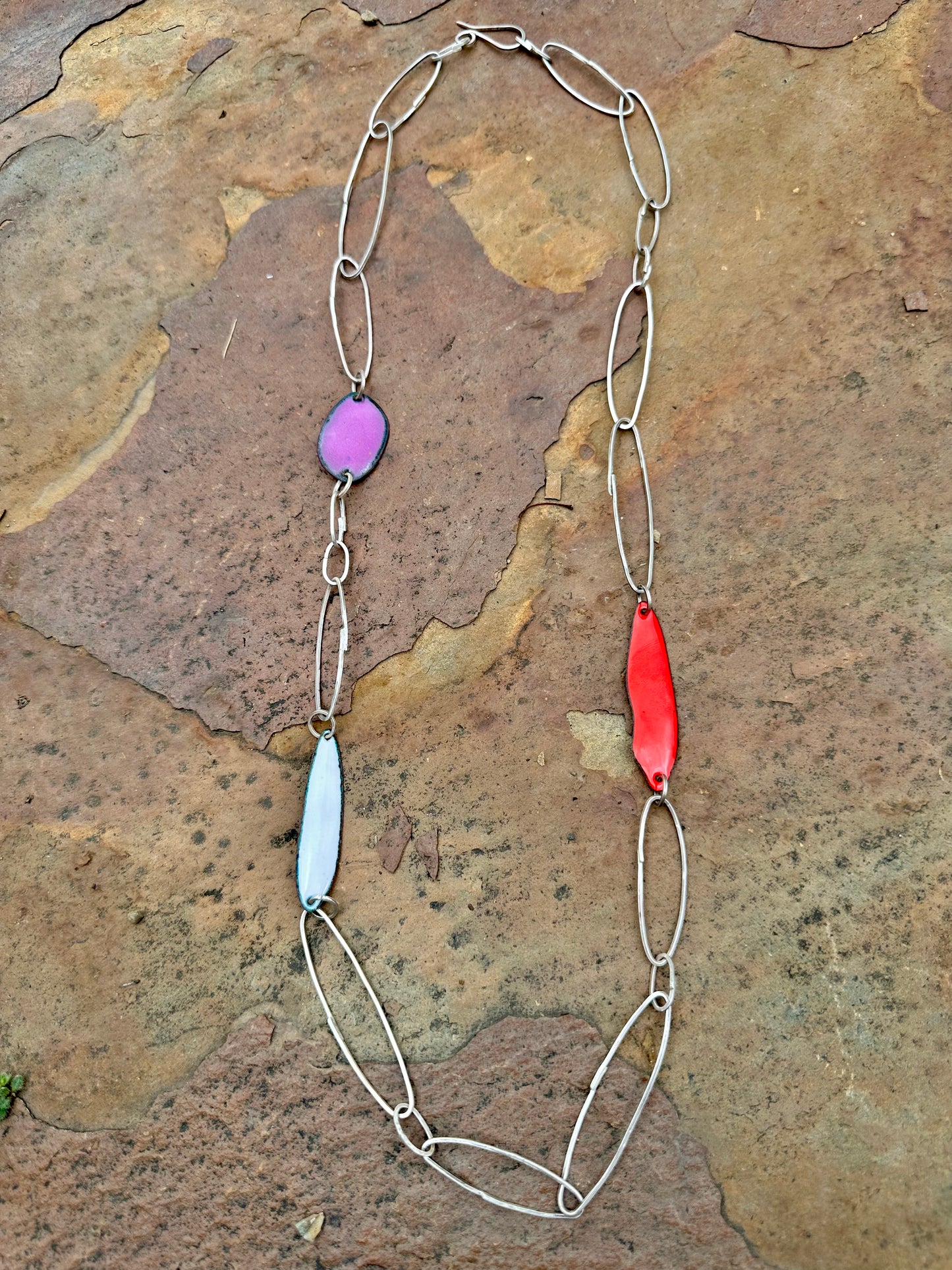 Gem Clips Handmade Sterling Chain & Enamel Elements Necklace #2