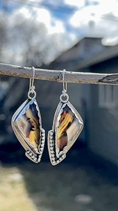 Montana Agate Beaded Butterfly Wing Earrings