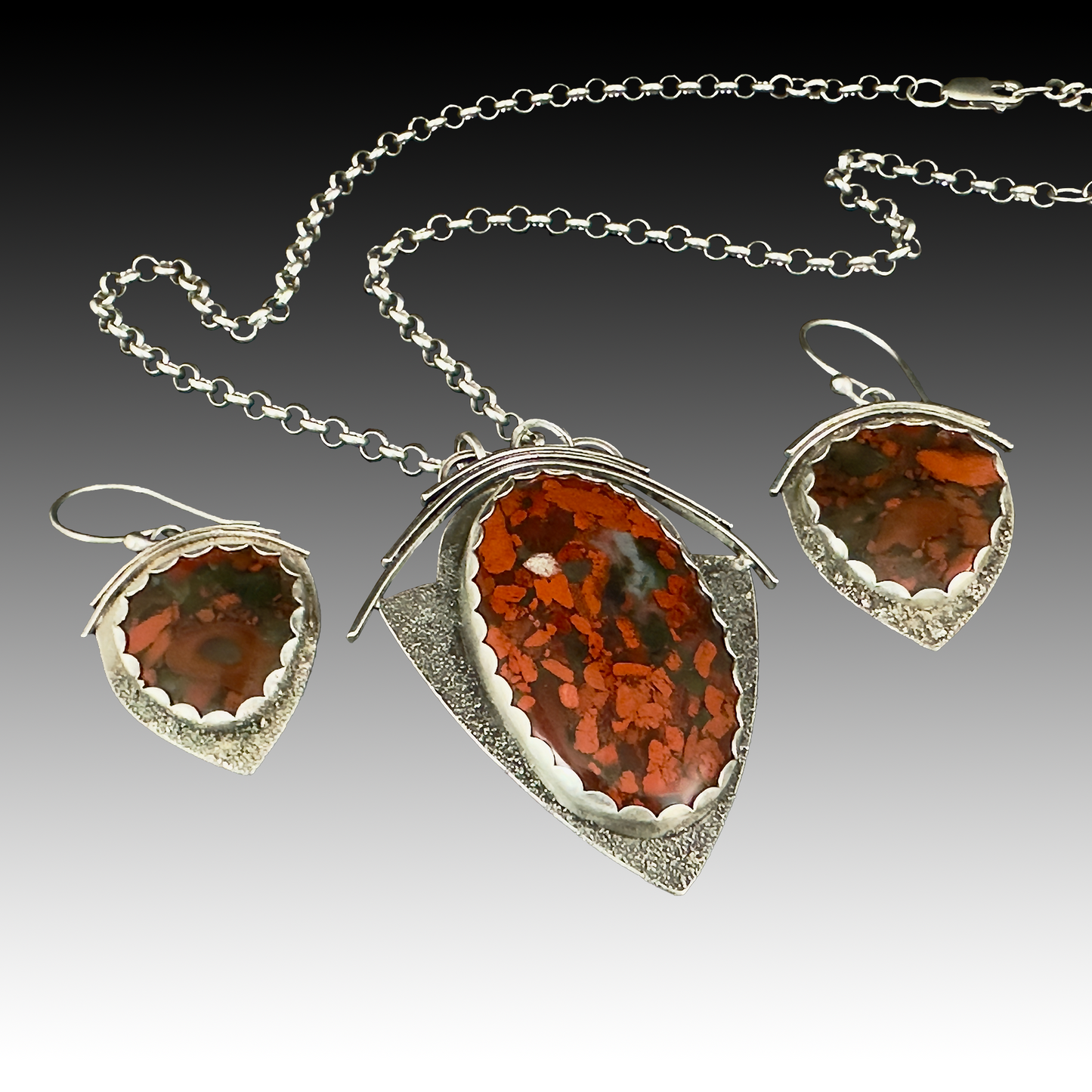 Red Brecciated Jasper Shield Pendant Necklace