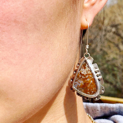 Crazy Lace Agate Triangle Earrings with Ochre Striations