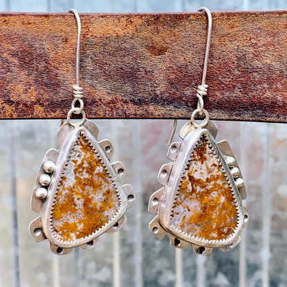Crazy Lace Agate Triangle Earrings with Ochre Striations