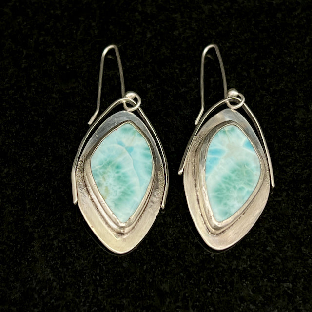 Large Oblong Larimar Wing Earrings