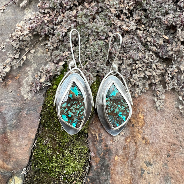 Large Oblong Azurite Wing Earrings