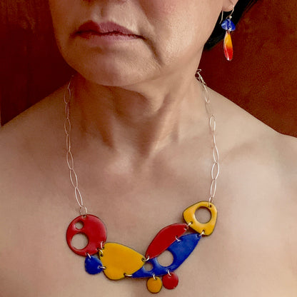 Geo Fusion Enameled Necklace & Earrings - Primary Colors