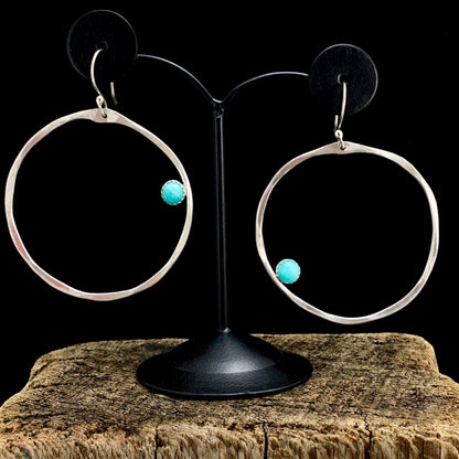 Textured Large Hoops with Gemstone Earrings
