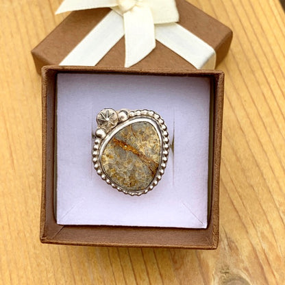 Picture Jasper Beaded Oval Ring
