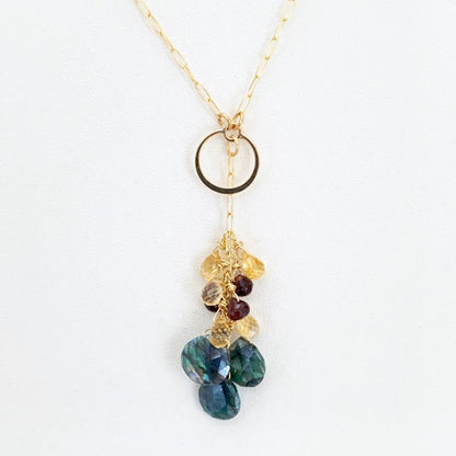 Merlot Gemstones Drop Lariat Necklace
