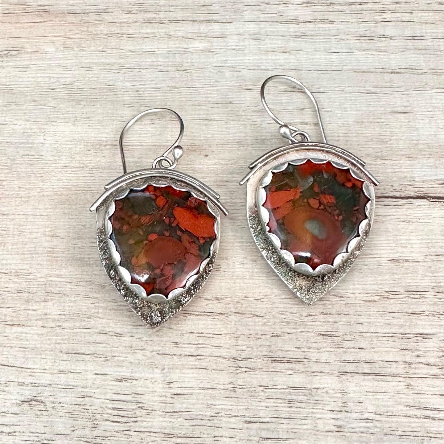 Red Brecciated Jasper Shield Earrings