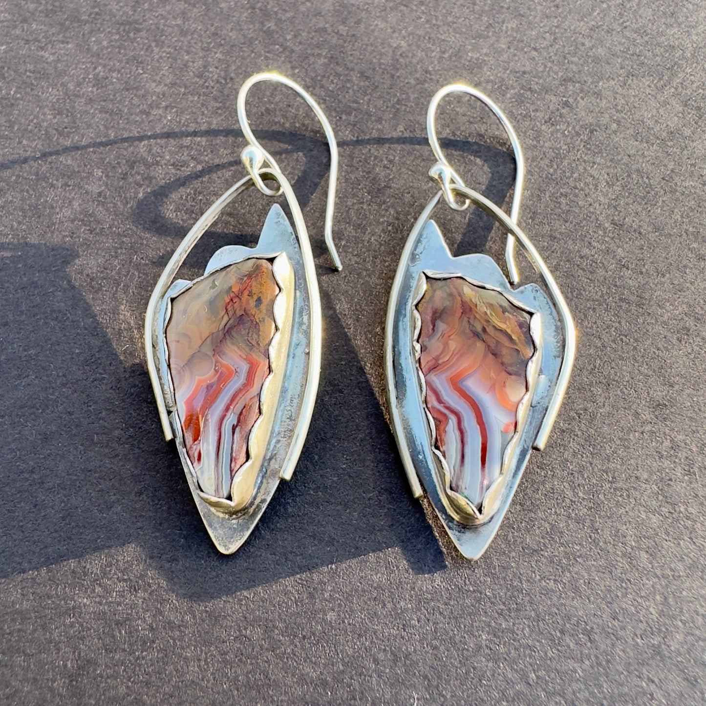 Crazy Lace Agate Angel Wing Earrings