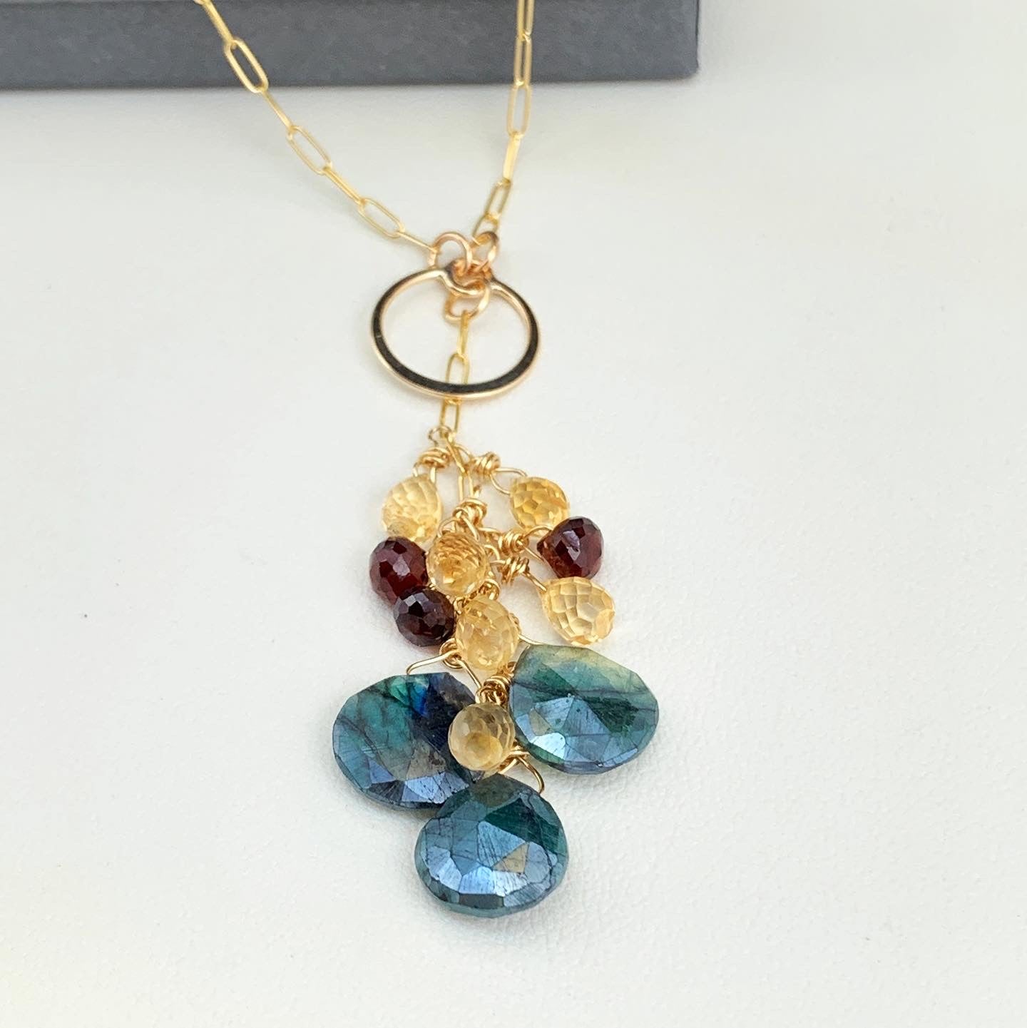 Merlot Gemstones Drop Lariat Necklace