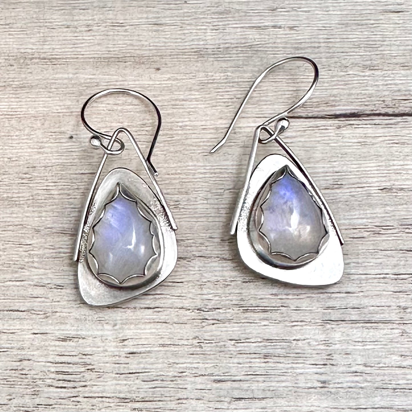 Small Teardrop Rainbow Moonstone Wing Earrings