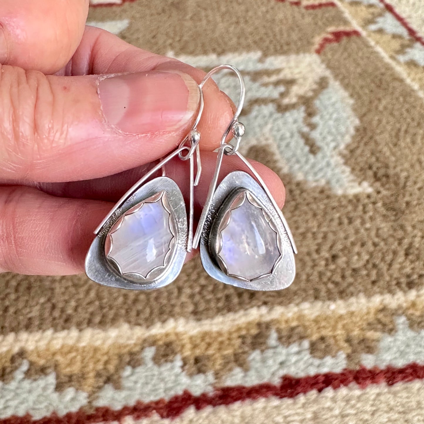 Small Teardrop Rainbow Moonstone Wing Earrings