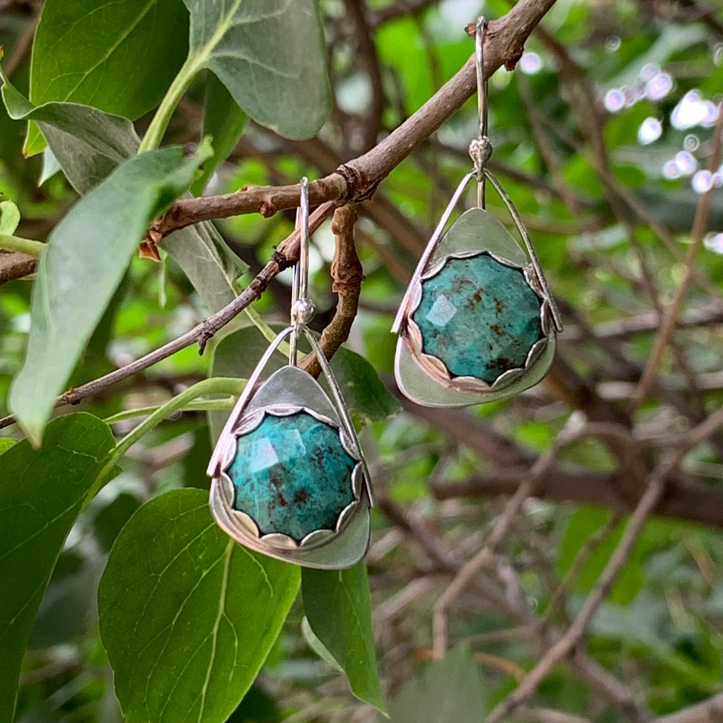 Round Chrysocolla Wing Triangle Earrings